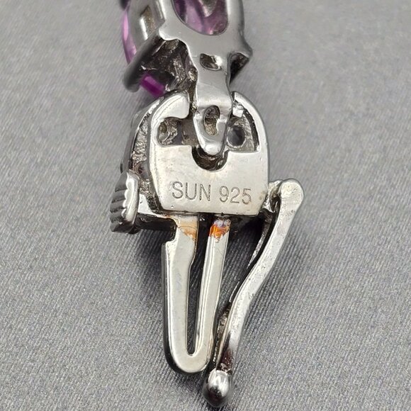 Sterling Silver Pink Sapphire & Quartz Infinity Tennis Bracelet 7.5" Signed SUN - Picture 11 of 14